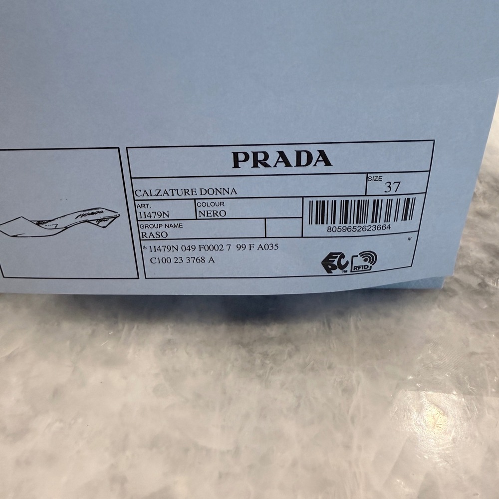 Prada 1I479N Black Satin Square Toe Kitten Heel Mules Sandals Shoes IT 40 - Picture 13 of 13